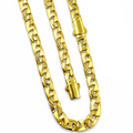 Gold chain necklace with a clasp on a white background