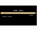 Four product panels on a black background showing gold-toned chain bracelets with diamond-like stones, labeled with lengths and weights. The panels include 10mm, 68mm/8.
