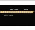 Four product panels on a black background showing gold-toned beaded bracelets in different lengths and widths, with printed measurements and gold weight labels.