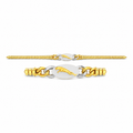 Two gold-toned chain bracelets with polished oval white inlays and a raised cheetah motif, displayed on a clean white background.