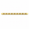 A yellow gold tennis bracelet featuring alternating square links with round diamonds and white gold accent bars, displayed horizontally on a plain white background.