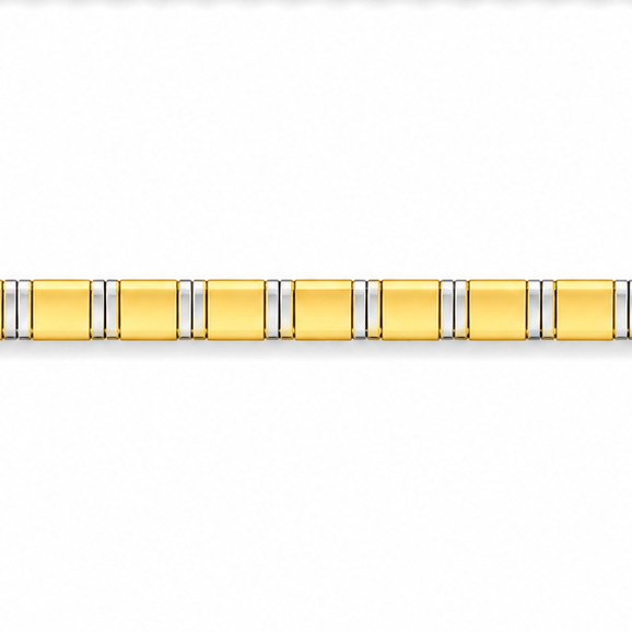 Three views of a gold chain link bracelet on a plain white background, showing the front, side, and back details of the links.