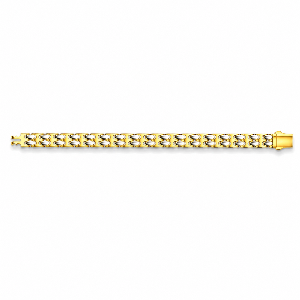 A yellow gold Cuban link chain bracelet shown horizontally against a plain white background.