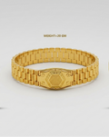 A gold-tone metal bracelet shown from multiple angles on a light gray background, with the text 'WEIGHT=20 GM' above the center view. The bracelet has a polished link design and a hexagonal clasp.