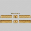 Gold-toned metal bracelet or chain components arranged on a light gray background, with small text above reading 'WEIGHT=12 GM SQB=116'. The image shows multiple close-up views of the same jewelry material, including links, end sections, and a clasp detail.