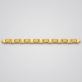 A gold tennis bracelet with a distinctive fluted or ribbed link design, displayed horizontally against a clean, light gray gradient background.