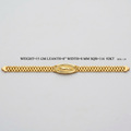 A gold-colored chain bracelet with a central oval medallion featuring a leaping jaguar, presented on a light gray background with product specifications printed above it.