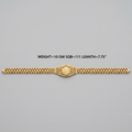 A gold-toned metal bracelet with a checkered pattern and a central geometric clasp, shown on a plain light gray background with text above reading 'WEIGHT=10 GM SQ8=111 LEANTH=7.75"'.