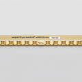 A gold metal link bracelet displayed horizontally against a light gray background, with a beige label overlay showing specifications: weight=18 gm, leanth=8" width=10 mm, and FGB-024.