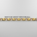 A gold-tone chain bracelet with rectangular links and central clear crystal-like segments, shown horizontally on a light gray background. Black text above reads 'WEIGHT=16 GM LENGTH=8" WIDTH=10 MM' with a small code 'FGB-082' and a '92' mark on the right.