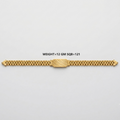 A gold-colored metal watch band with a textured center clasp, displayed horizontally on a light gray background with black text reading 'WEIGHT=12 GM SQB-121' above it.