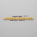 A gold-toned chain bracelet shown on a light gray background with overlaid text indicating weight=18gm, width=13mm, and length=7.5".