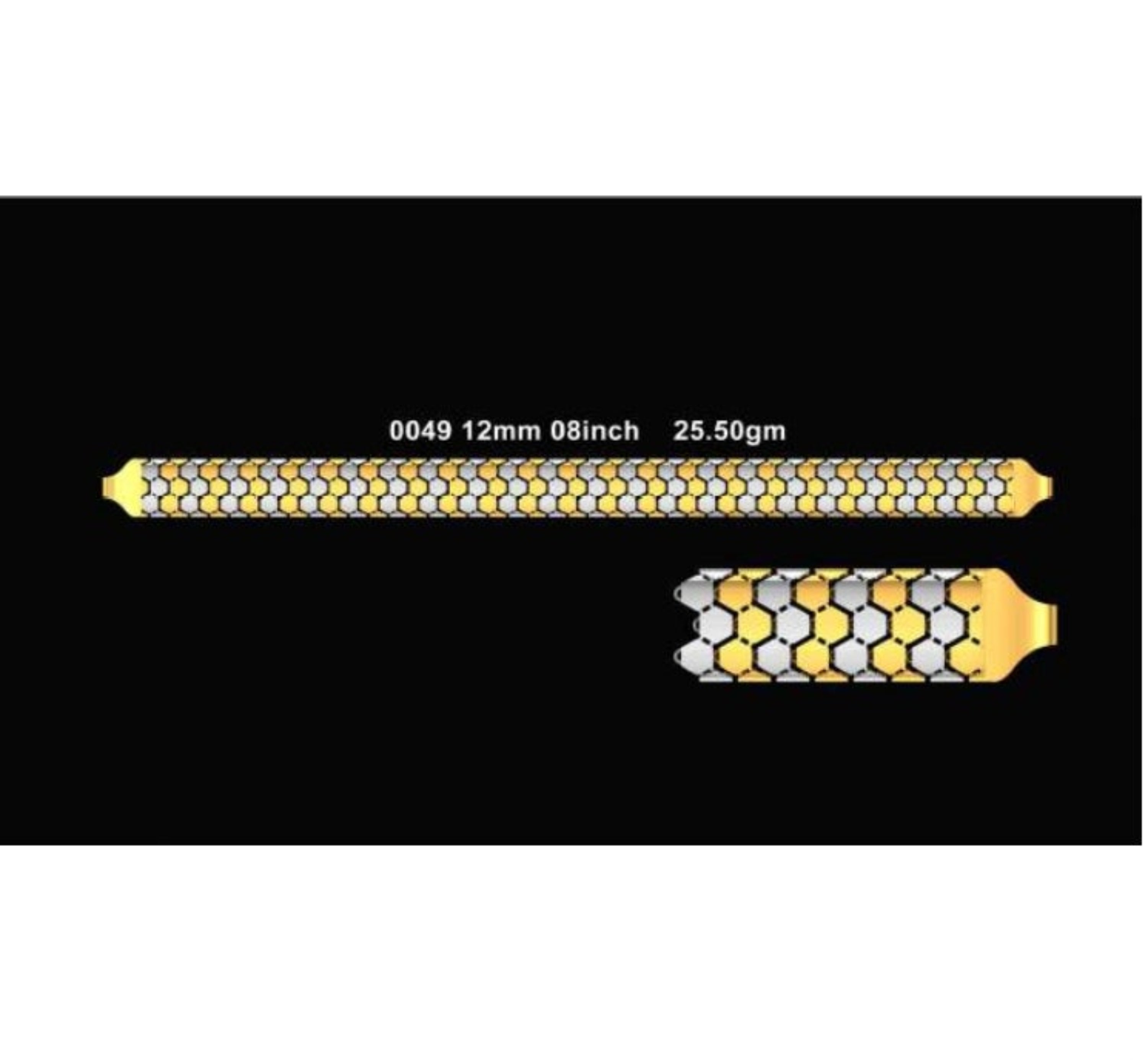 Four product panels on a black background showing different lengths and widths of a gold honeycomb-patterned cable or strap, with white text labels including measurements and weight information.