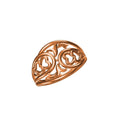 An ornate rose gold ring with intricate openwork scrollwork, shown on a plain white background with a small model number and brand logo at the bottom.