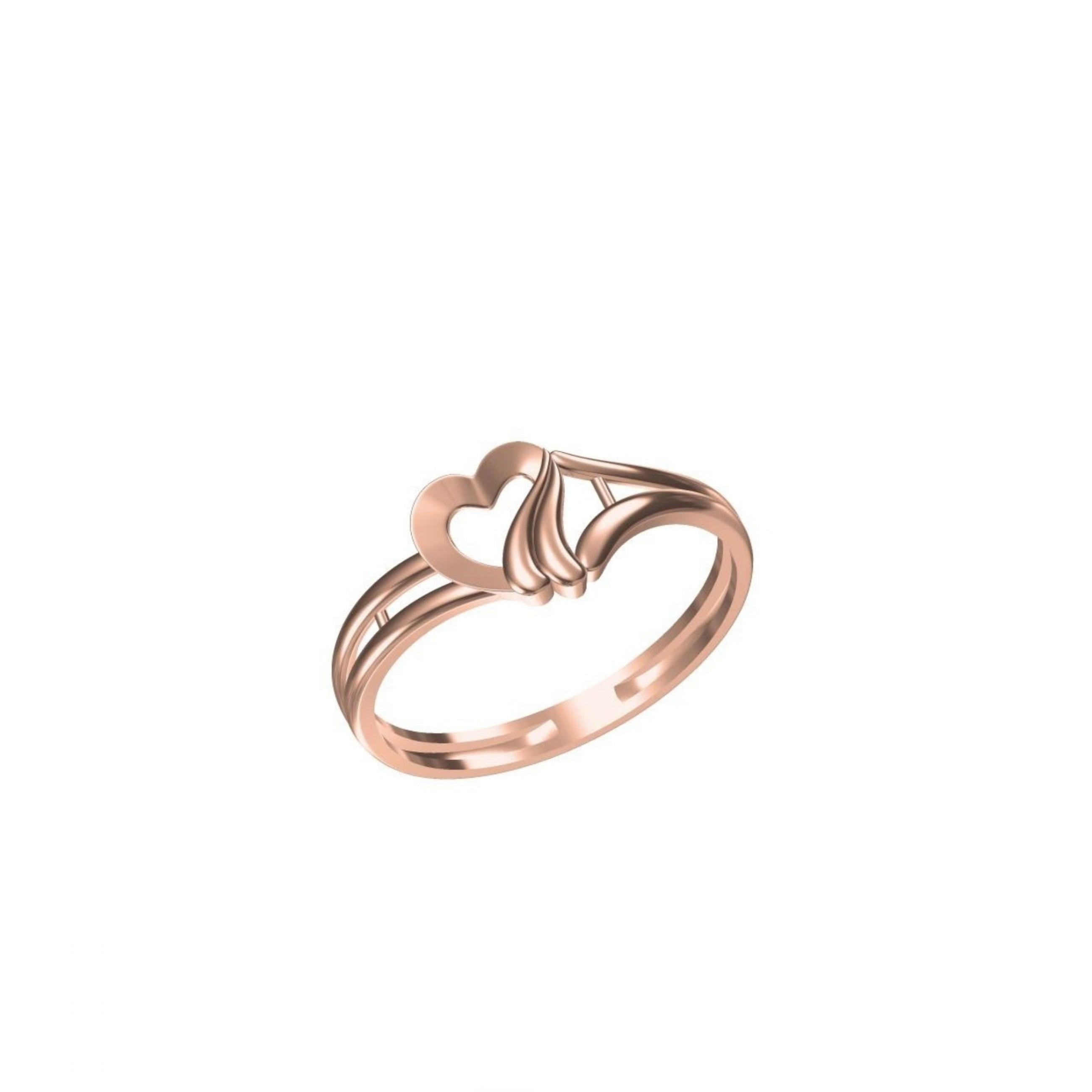 A rose gold ring with a stylized heart design on a plain white background, featuring a small model code label in the bottom left corner and an 'IC' logo at the bottom center.