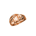 A rose gold ring with a textured, perforated shell-like design, shown on a plain white background with a small model number and brand logo at the bottom.