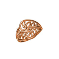 An ornate rose gold filigree ring with a leaf-like silhouette and intricate openwork detailing, shown on a plain white background with a model number and brand logo at the bottom.