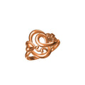 A rose gold ring with an intricate, swirling filigree design and a small heart detail on the side, shown against a plain white background with a model number label in the bottom left and a brand logo in the bottom center.