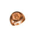 A rose gold signet ring featuring an embossed Ganesha design on the face, set against a plain white background with a small product code label in the bottom-left corner.