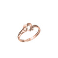 A rose gold ring featuring a stylized open heart design on the band, shown against a plain white background with a small model code label in the bottom-left corner.