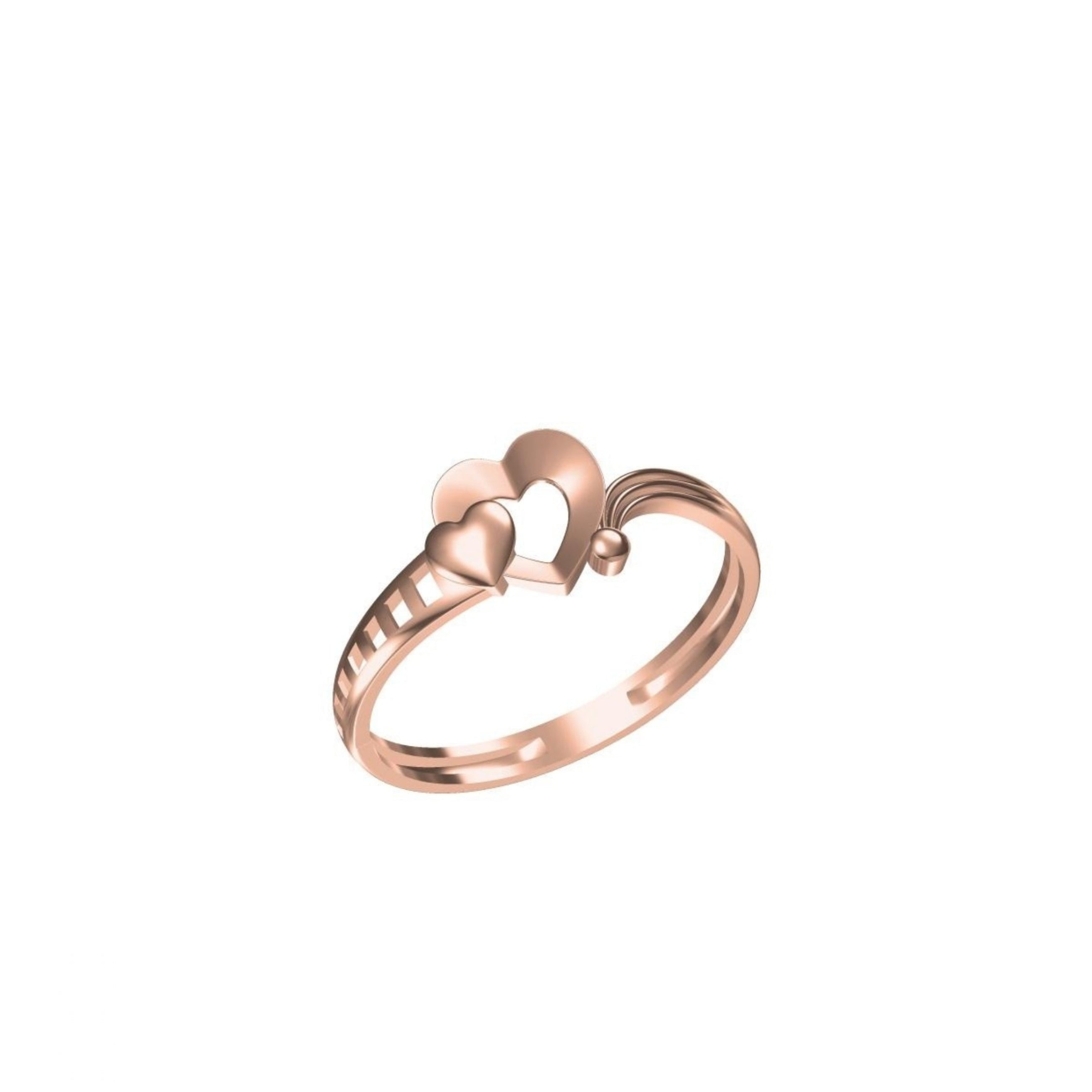 A rose gold ring featuring a stylized open heart design on the band, shown against a plain white background with a small model code label in the bottom-left corner.