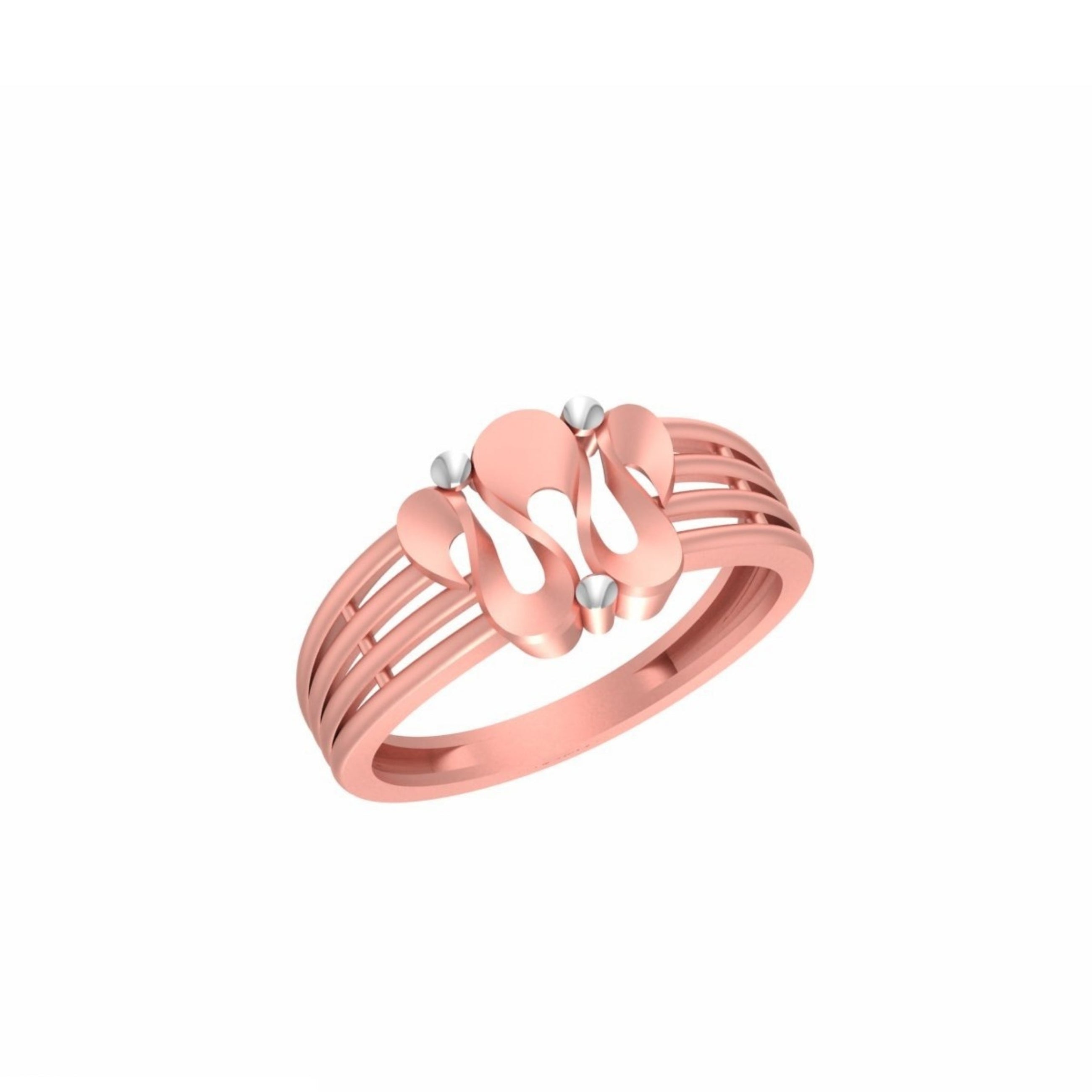 A rose gold ring with a butterfly design, featuring a central heart motif and small silver accent stones, shown on a plain white background.