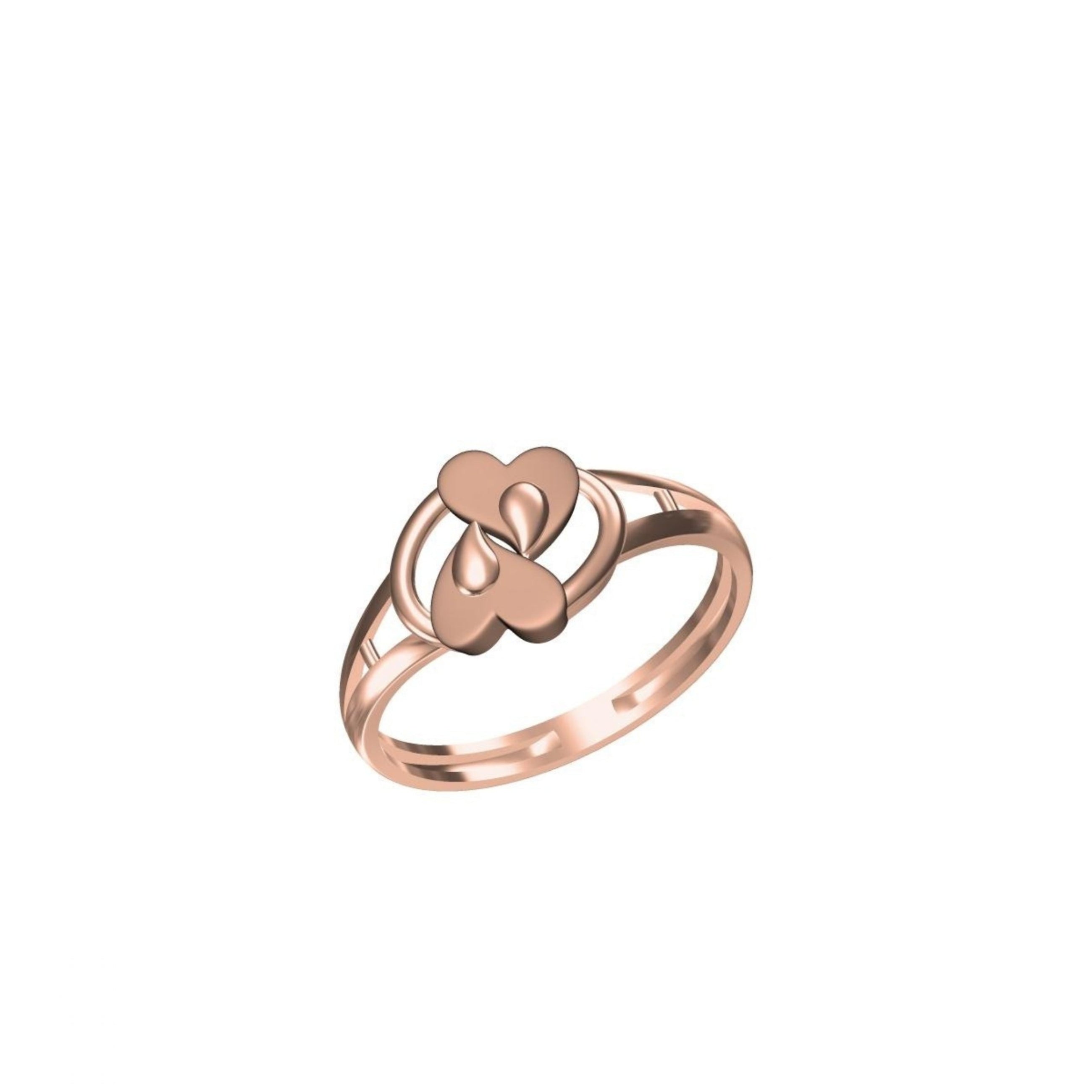 A rose gold ring with a stylized clover or heart-shaped floral motif on a plain white background, featuring a small model number 'SILR-8484' and a logo 'IC' at the bottom.