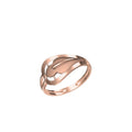 A rose gold ring with a stylized, openwork leaf-like design, shown on a plain white background with a model number 'SILR-8501' and a logo at the bottom.
