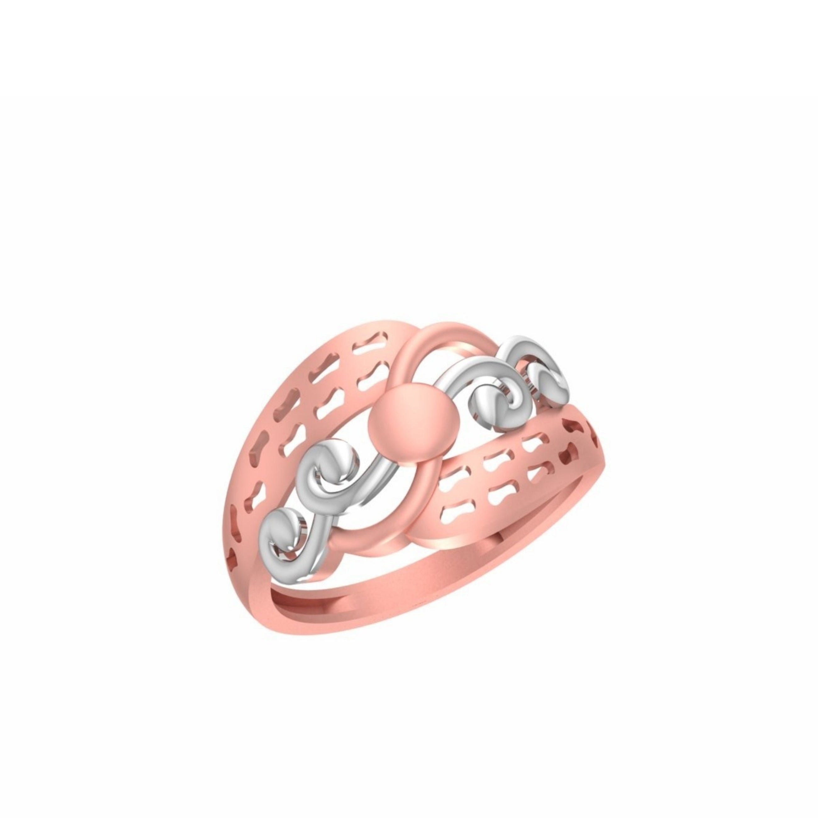 A rose gold and silver ring with a central oval rose gold stone, set against a plain white background.