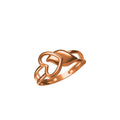 A rose gold ring featuring a stylized openwork heart design on a clean white background, with a small model number 'SILR-7638' and a logo at the bottom.