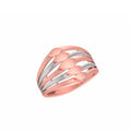 A rose gold and silver two-tone ring with a modern, wavy, openwork design, shown on a plain white background with a small code label in the bottom-left corner.