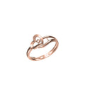 A rose gold ring with a heart-shaped design and a small central gemstone, shown on a plain white background with a small model number and logo at the bottom.