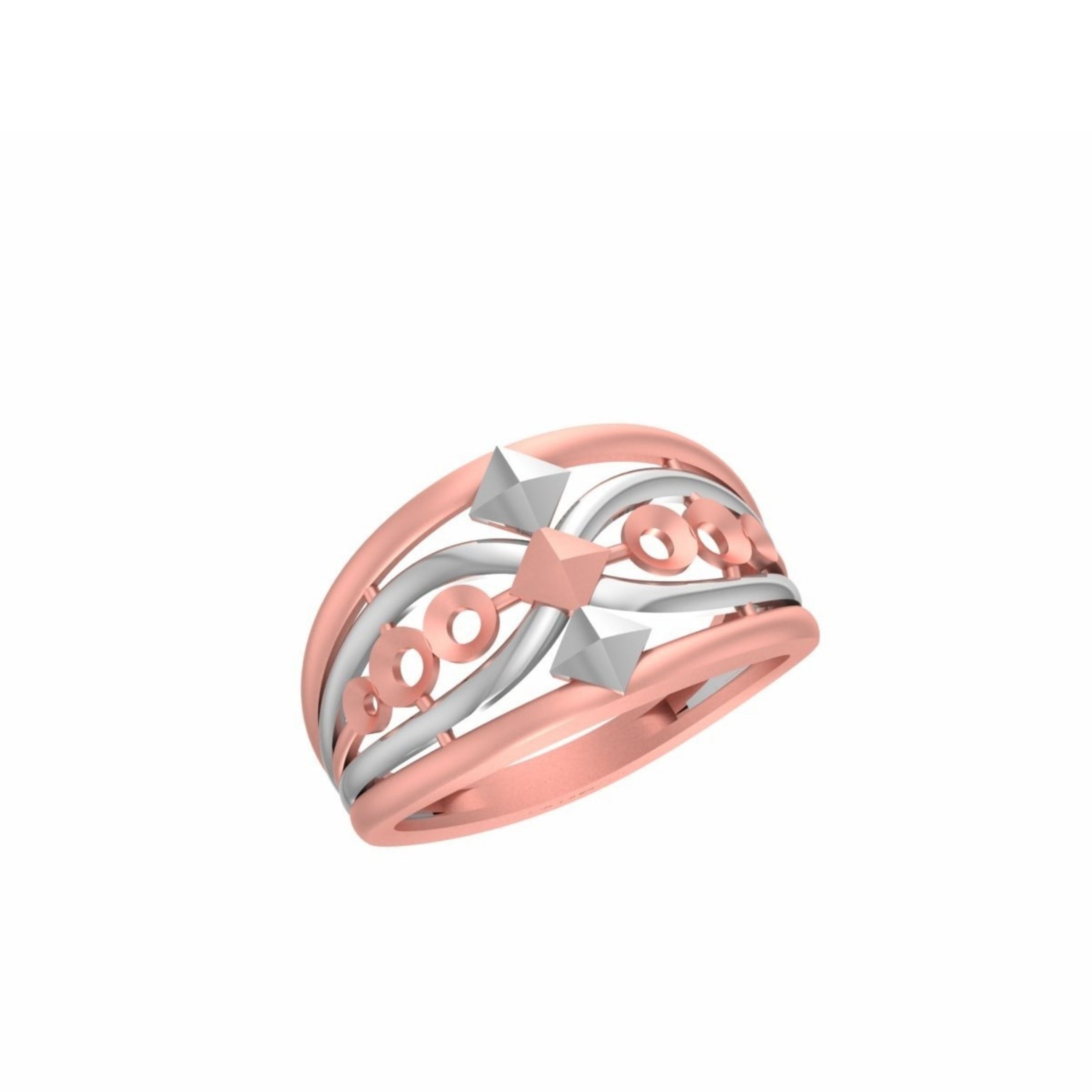 A rose gold and silver two-tone ring with a star motif and cutout details, shown on a plain white background.