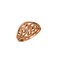 A rose gold signet ring with an openwork, filigree-style design, shown on a plain white background with a model number and brand logo at the bottom.