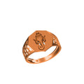 A rose gold ring featuring an octagonal face with a detailed Ganesha engraving and geometric side cutouts, shown on a plain white background with a model number and brand logo at the bottom.